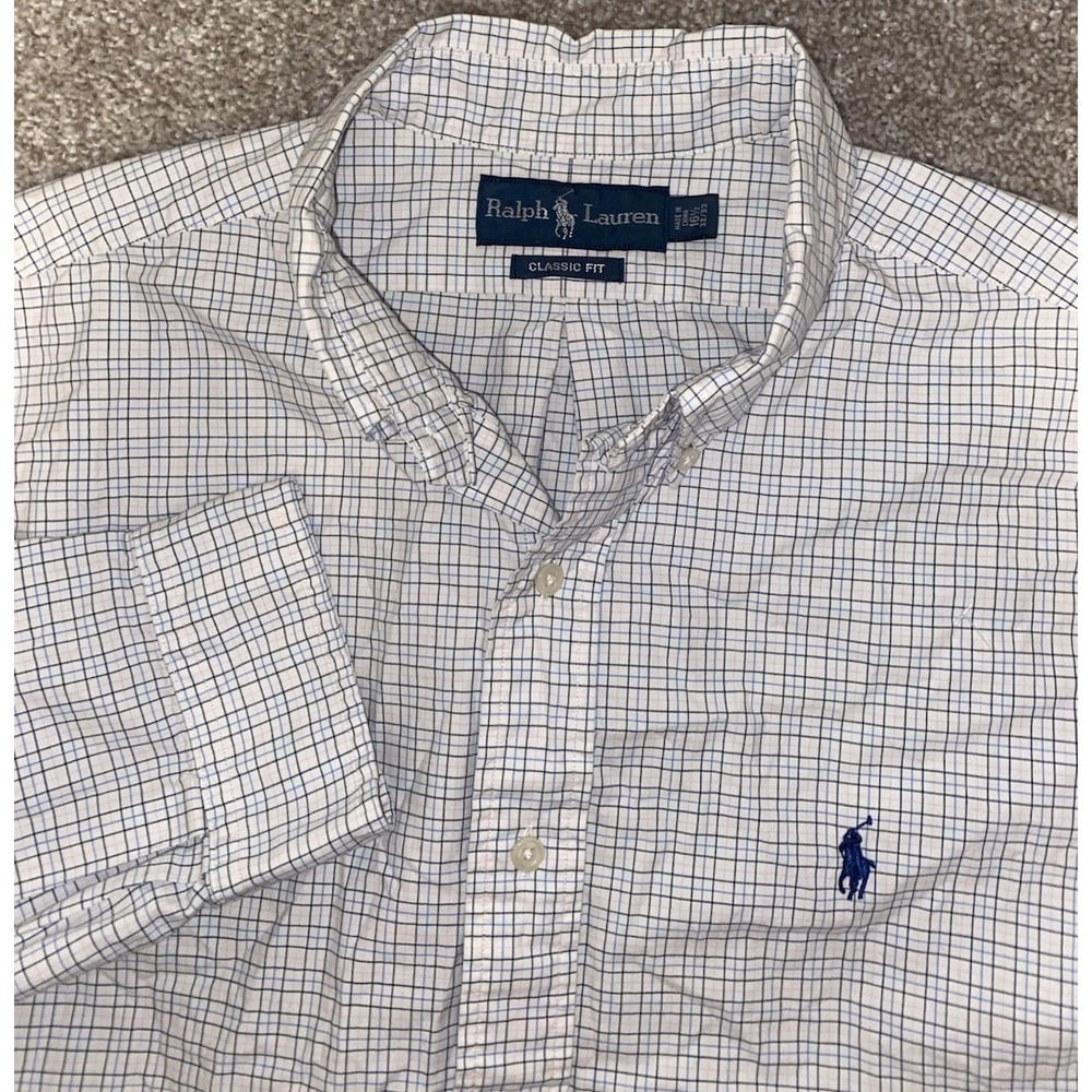 Polo Ralph Lauren Shirt Mens XL White/Blue/Pink Plaid 16.5-32/33 Blue Pony Logo